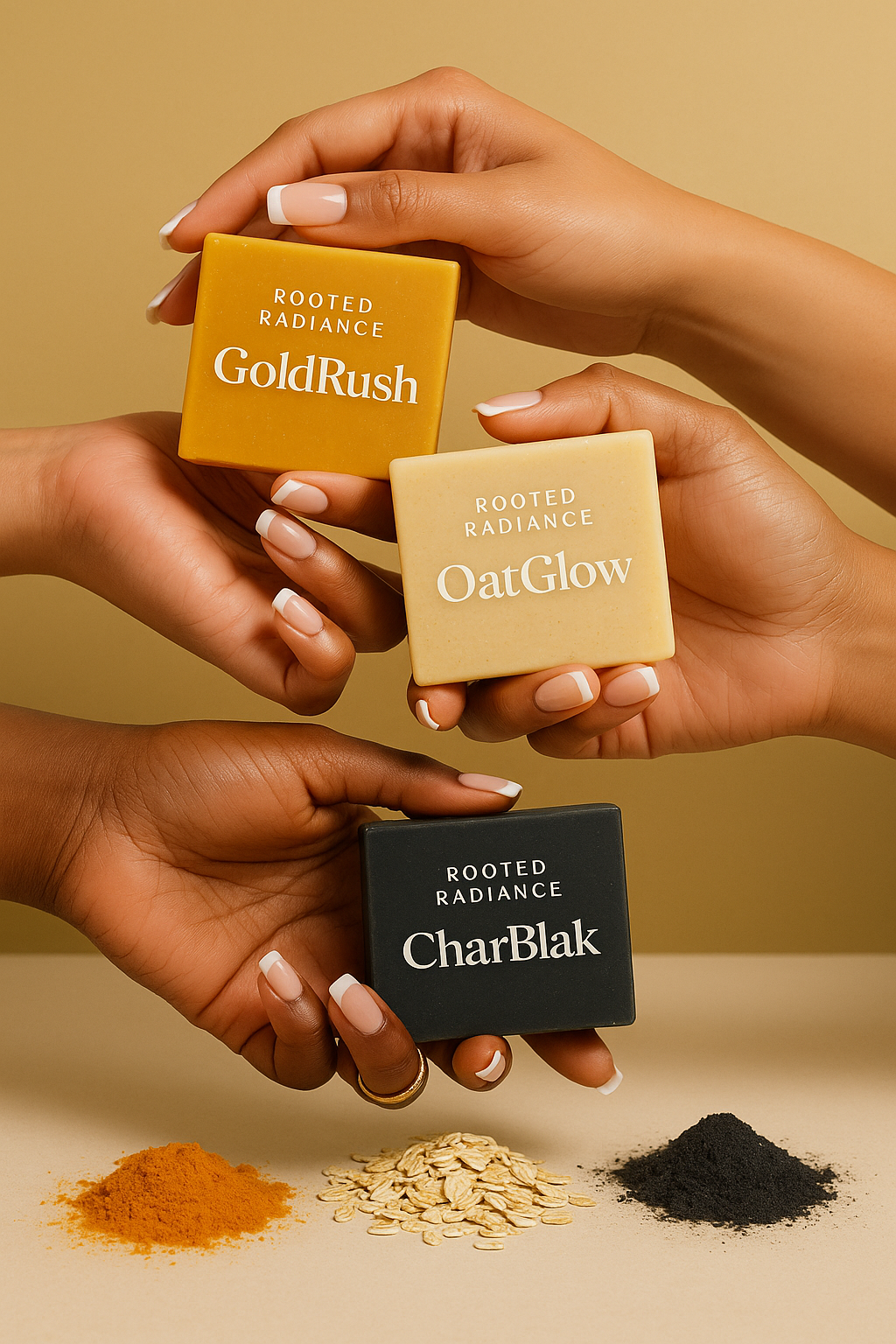 Rooted Radiance 3-Bar Glow Set – GoldRush, OatGlow & CharBläk